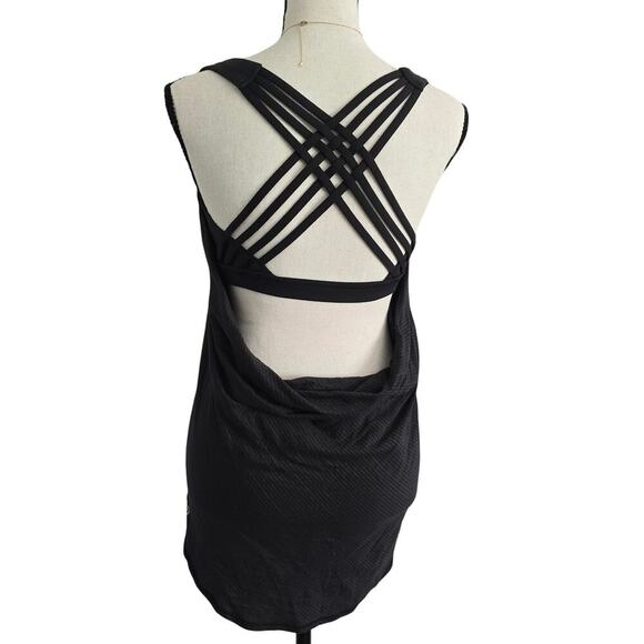Lululemon Wild Tank Top 4 Black Heathered Gray Strappy Open Back Built-In Bra - Picture 2 of 7